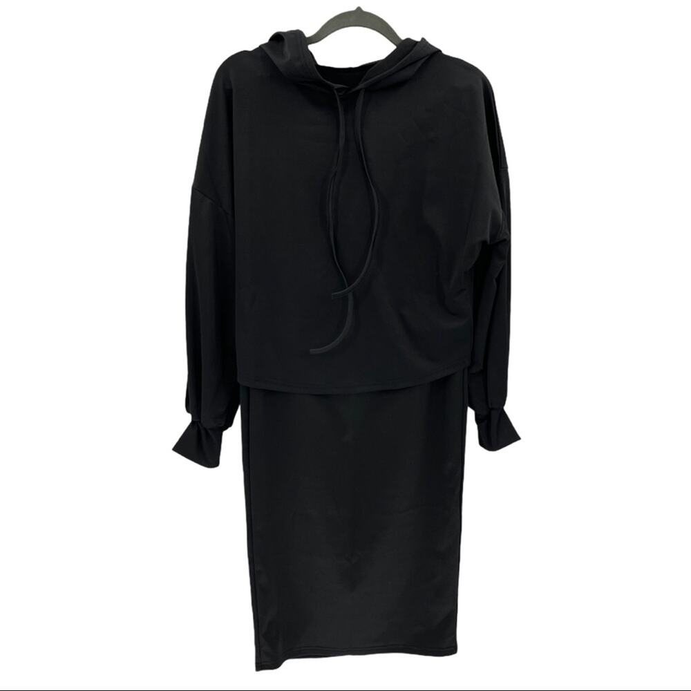Black Women's Drawstring Hoodie Skirt Set Size Medium M - Picture 12 of 15